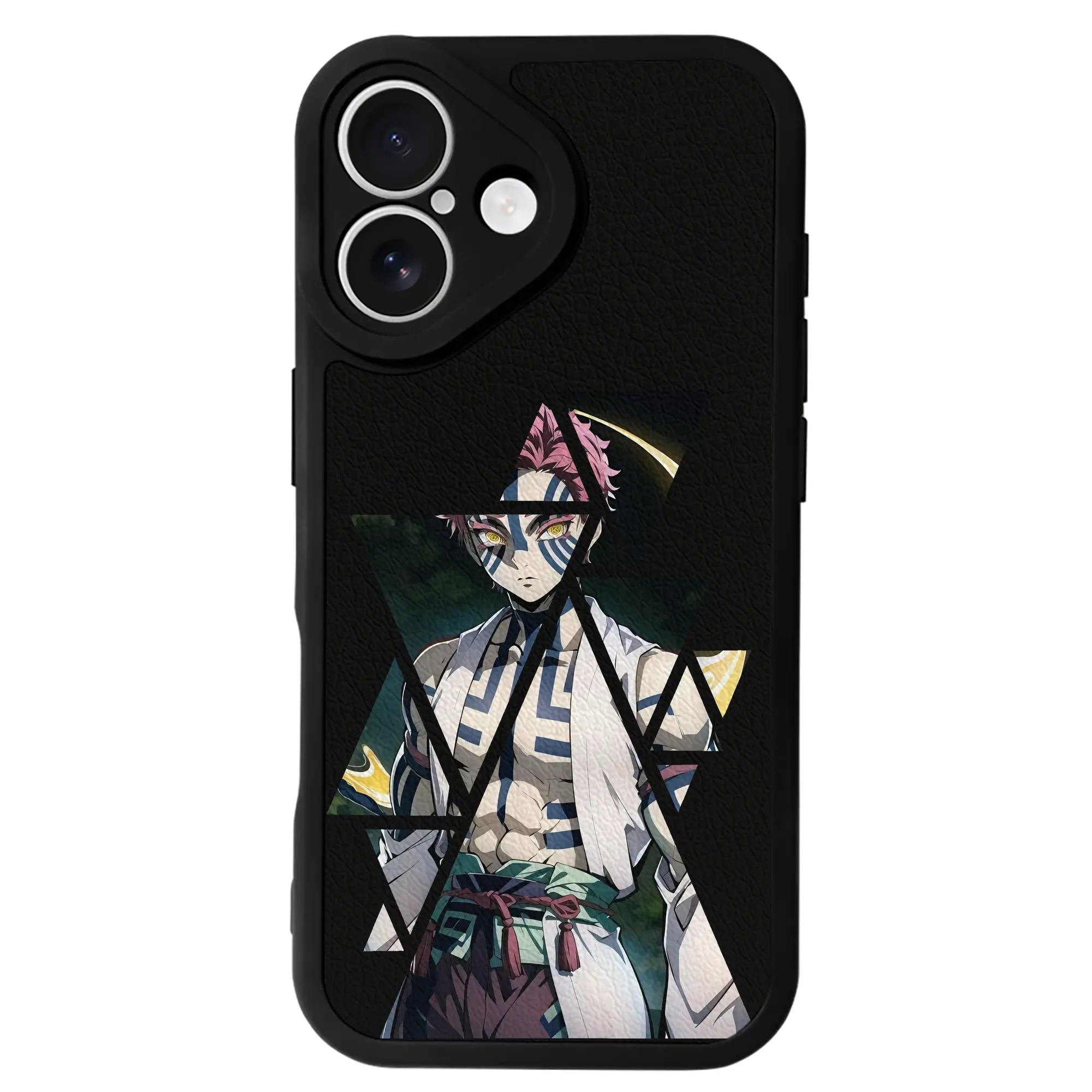 鬼滅の刃 グッズ,猗窩座 - IPhone 16シリーズ対応 ・ シリコンスマホケース ・ レザー調 ・ 高精度フィット ・ 耐衝撃 ・ ワイヤレス充電対応 ・ 精密カット